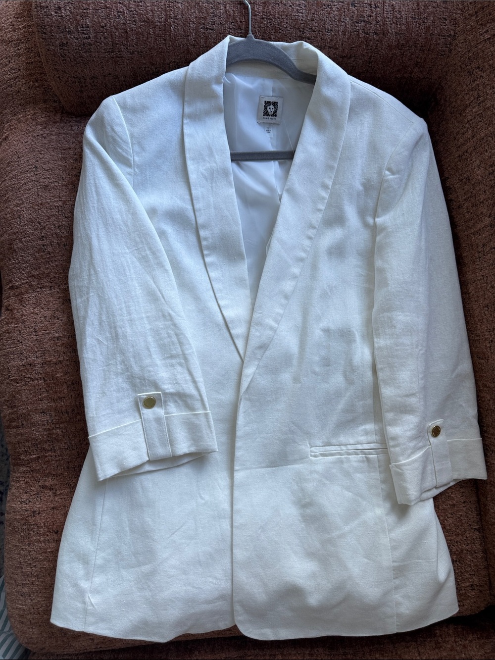 Anne Klein White Shawl Collar Blazer with Gold Buttons